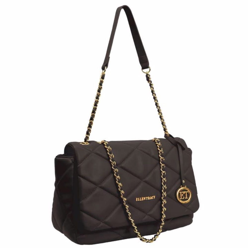 NEW Ellen Tracy Black Smooth Diamond Quilted Satchel Bag